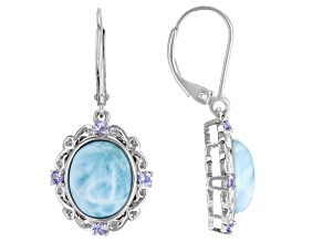 Blue Larimar Rhodium Over Sterling Silver Earrings 0.27ctw