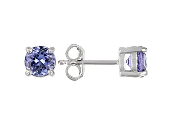 Picture of Blue Tanzanite Rhodium Over Sterling Silver Solitaire Stud Earrings 1.11ctw