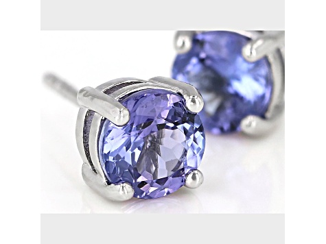 Blue Tanzanite Rhodium Over Sterling Silver Solitaire Stud Earrings 1.11ctw