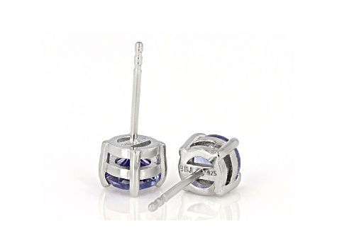 Blue Tanzanite Rhodium Over Sterling Silver Solitaire Stud Earrings 1.11ctw