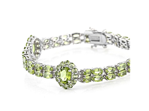 Green Peridot Rhodium Over Sterling Silver Bracelet 14.21ctw