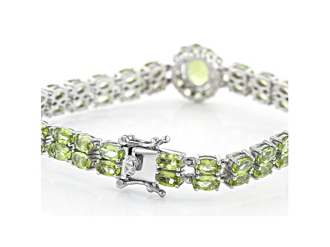 Green Peridot Rhodium Over Sterling Silver Bracelet 14.21ctw