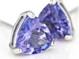 Blue Tanzanite Rhodium Over Sterling Silver Solitaire Stud Earrings 1.26ctw