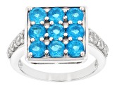 Blue Neon Apatite Rhodium Over Sterling Silver Ring 2.70ctw