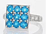 Blue Neon Apatite Rhodium Over Sterling Silver Ring 2.70ctw