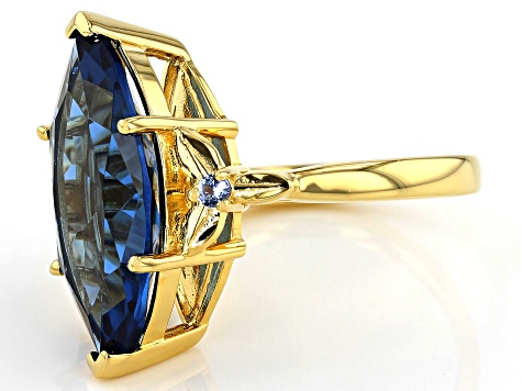 Blue Lab Created Spinel 18K Yellow Gold Over Sterling Silver Ring 6.64ctw