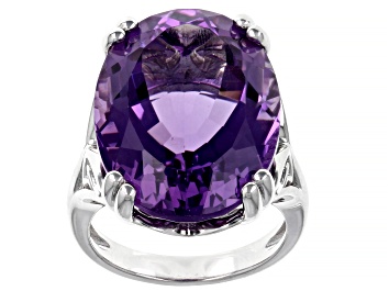 Picture of Purple African Amethyst Rhodium Over Sterling Silver Solitaire Ring 18.50ct