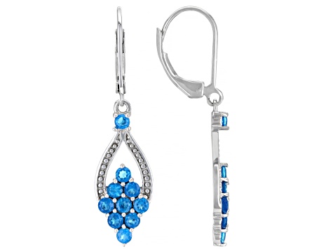 Blue Neon Apatite Rhodium Over Sterling Silver Dangle Earrings 1.45ctw