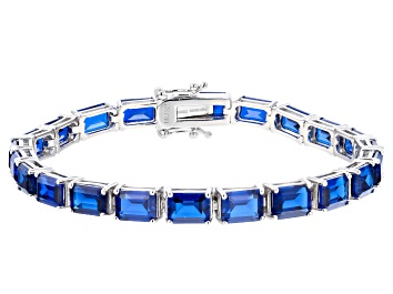 Picture of Blue Lab Created Spinel Rhodium Over Sterling Silver Bracelet 23.92ctw