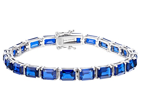 Blue Lab Created Spinel Rhodium Over Sterling Silver Bracelet 23.92ctw