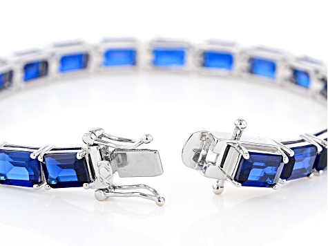 Blue Lab Created Spinel Rhodium Over Sterling Silver Bracelet 23.92ctw