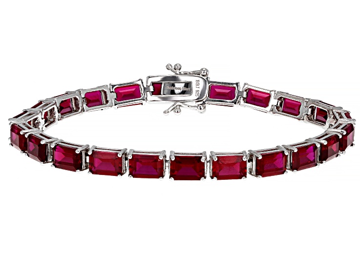 Red Lab Created Ruby Rhodium Over Sterling Silver Bracelet 25.91ctw
