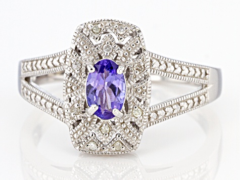Blue Tanzanite Rhodium Over Sterling Silver Ring 0.41ctw