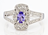 Blue Tanzanite Rhodium Over Sterling Silver Ring 0.41ctw
