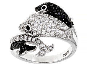 White Zircon Rhodium Over Sterling Silver "Dolphin" Ring 1.33ctw