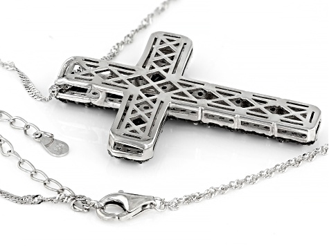 Black Spinel Rhodium Over Sterling Silver Cross Pendant With Chain 5.86ctw