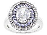 Oval And Round White Zircon Rhodium Over Sterling Silver Ring 2.15ctw
