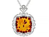 Orange Amber Sterling Silver Pendant With Chain