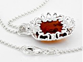 Orange Amber Sterling Silver Pendant With Chain