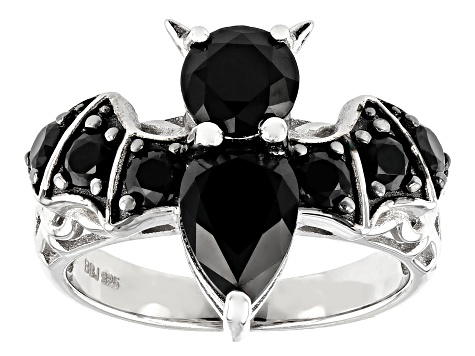 Black Spinel Rhodium Over Sterling Silver Bat Ring 3.22ctw