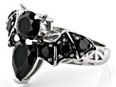 Black Spinel Rhodium Over Sterling Silver Bat Ring 3.22ctw