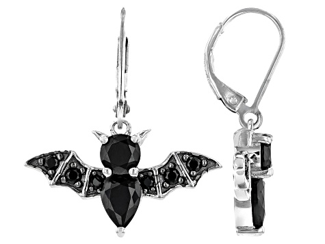 Black Rhodium Over Sterling Silver Bat Dangle Earrings 2.95ctw