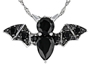 Black Spinel Rhodium Over Sterling Silver Bat Brooch With Chain 6.98ctw