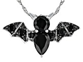 Black Spinel Rhodium Over Sterling Silver Bat Brooch With Chain 6.98ctw