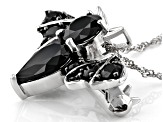 Black Spinel Rhodium Over Sterling Silver Bat Brooch With Chain 6.98ctw