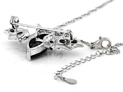 Black Spinel Rhodium Over Sterling Silver Bat Brooch With Chain 6.98ctw