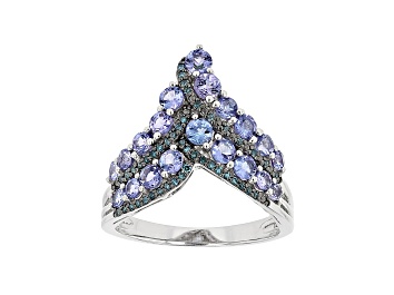 Picture of Tanzanite and Blue Diamond Rhodium Over Sterling Silver Ring 1.35ctw