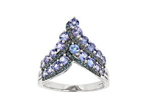 Tanzanite and Blue Diamond Rhodium Over Sterling Silver Ring 1.35ctw