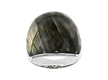 Picture of Gray Labradorite Rhodium Over Sterling Silver Solitaire Ring