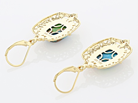 18mm Sleeping Beauty Turquoise Lever Back Earrings 14K Yellow Gold