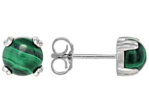 Green Malachite Platinum Over Sterling Silver Stud Earrings with Box