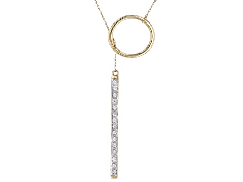 White Zircon 10k Yellow Gold Lariat Necklace .26ctw