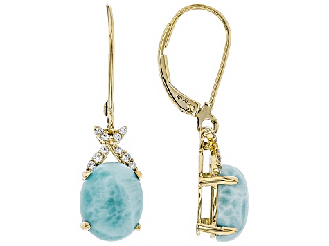 Blue Larimar 10k Yellow Gold Dangle Earrings 10x8mm