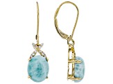 Blue Larimar 10k Yellow Gold Dangle Earrings 10x8mm