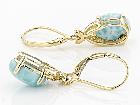 Blue Larimar 10k Yellow Gold Dangle Earrings 10x8mm