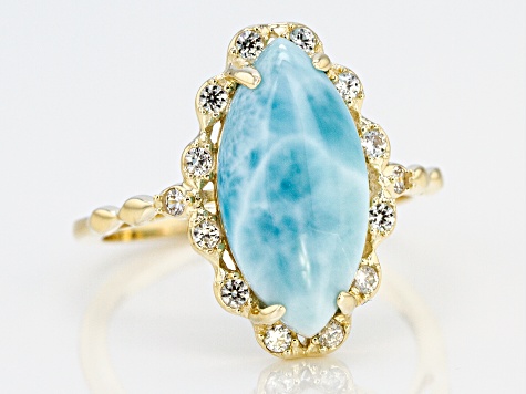 Blue Larimar Marquise 10k Yellow Gold Ring 16x8mm