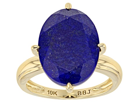 Blue Oval Lapis Lazuli 10k Yellow Gold Solitaire Ring