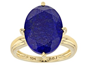 Blue Oval Lapis Lazuli 10k Yellow Gold Solitaire Ring