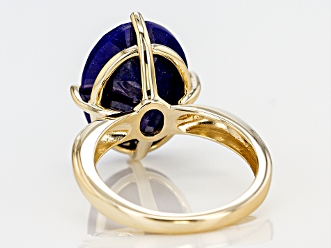 Blue Oval Lapis Lazuli 10k Yellow Gold Solitaire Ring