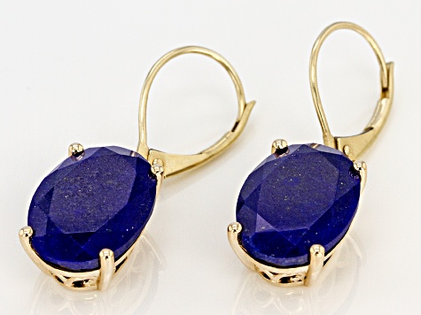 Blue Lapis Lazuli 10k Yellow Gold Dangle Earrings