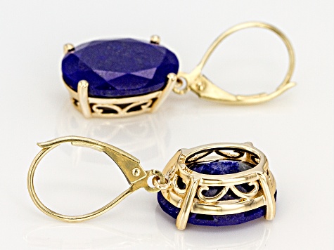 Blue Lapis Lazuli 10k Yellow Gold Dangle Earrings