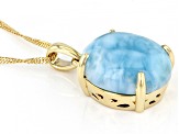 Blue Oval Larimar 10k Yellow Gold Pendant With Chain