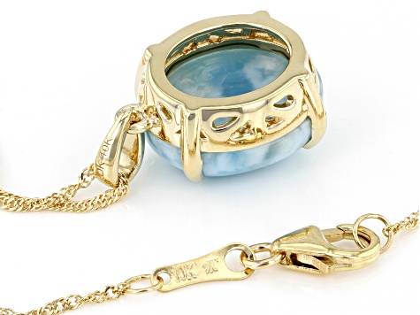 Blue Oval Larimar 10k Yellow Gold Pendant With Chain