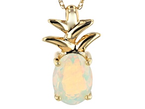 Multi-Color Ethiopian Opal 10k Gold Pineapple Pendant With Chain .54ct