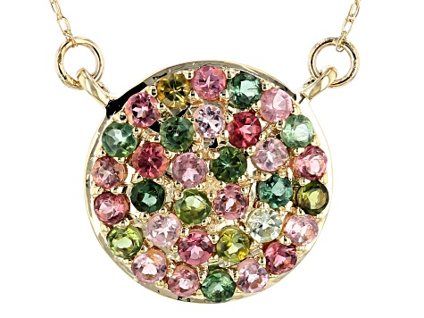 Multi-Tourmaline 10k Yellow Gold Necklace 1.14ctw