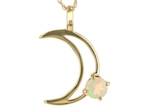 Multi-Color Ethiopian Opal 14k Gold Moon Pendant with Chain .22ct